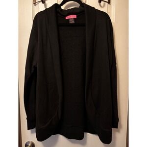 Sugar High Womens Black Open Front Shawl Collar Cardigan Sweater Pockets Large